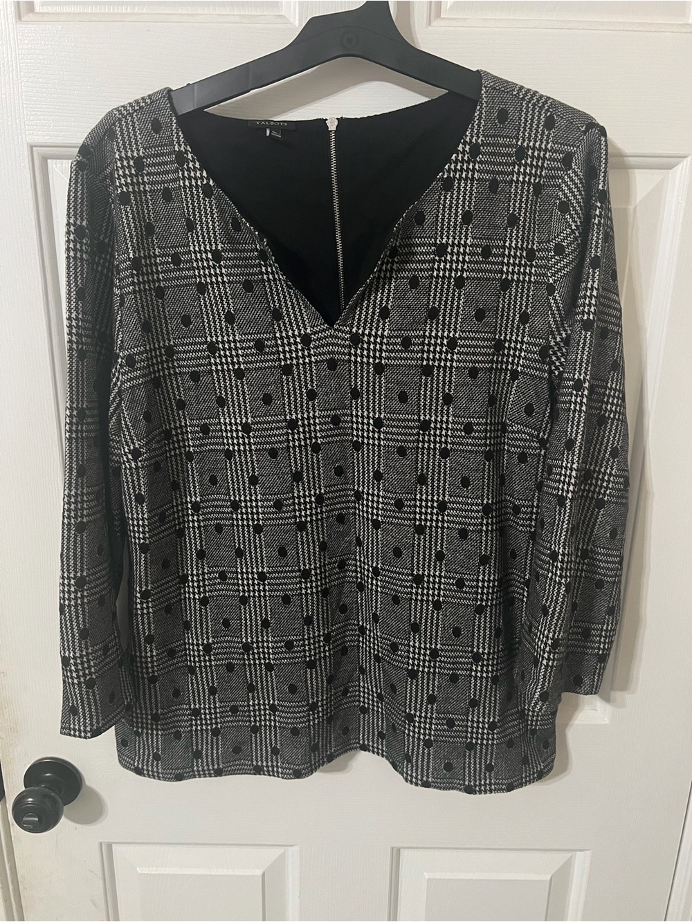 Talbots Womens XL Houndstooth and Polka Dot V-Neck Top Fall Business Casual